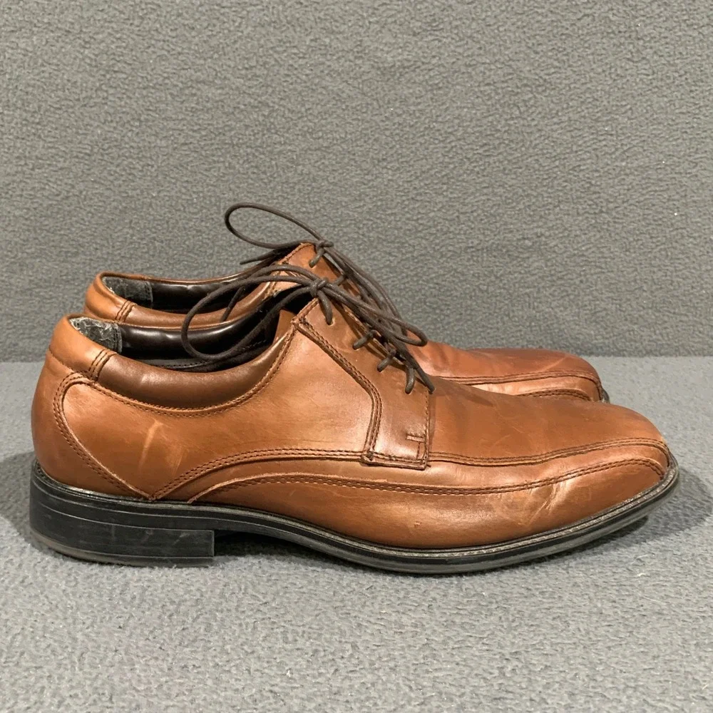 Dockers Derby Shoes Men 11W Tan Leather Square Bicycle Toe 90-27242 Dress Casual